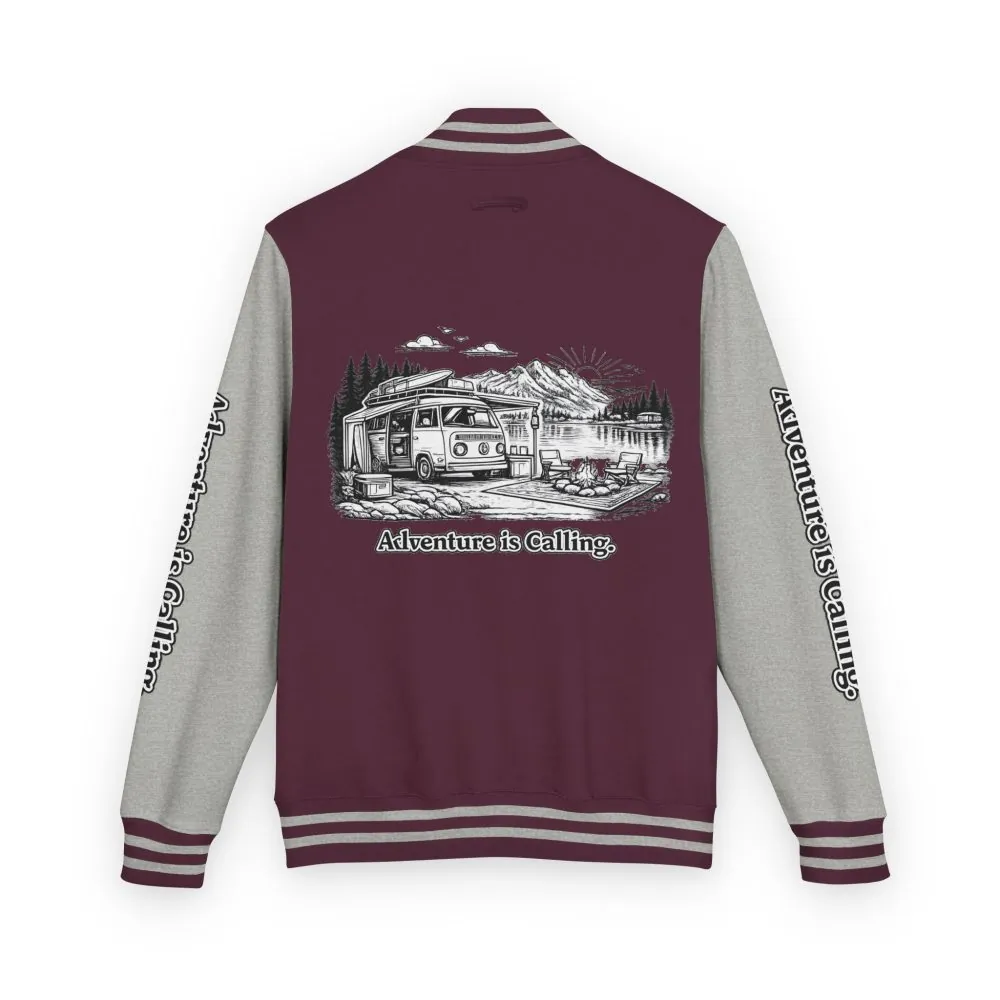 Unisex Heavyweight Letterman Jacket — "Adventure Is Calling" Travel Varsity Coat