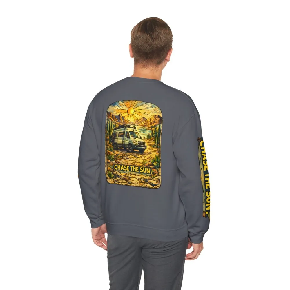 Unisex Heavy Blend™ Crewneck Sweatshirt — "Chase The Sun" Design Cubic-Line