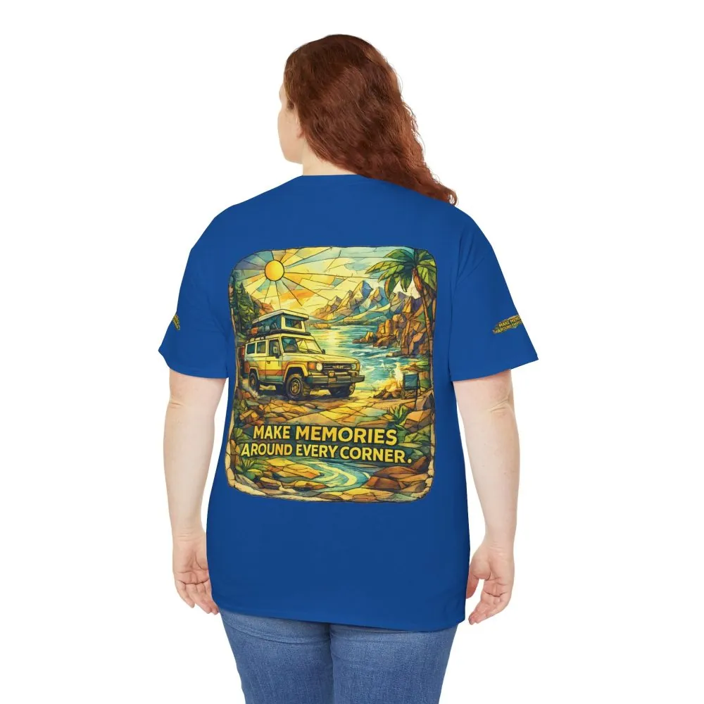 Unisex Heavy Cotton Tee — "Make Memories Around Every Corner" Design Cubic-Line