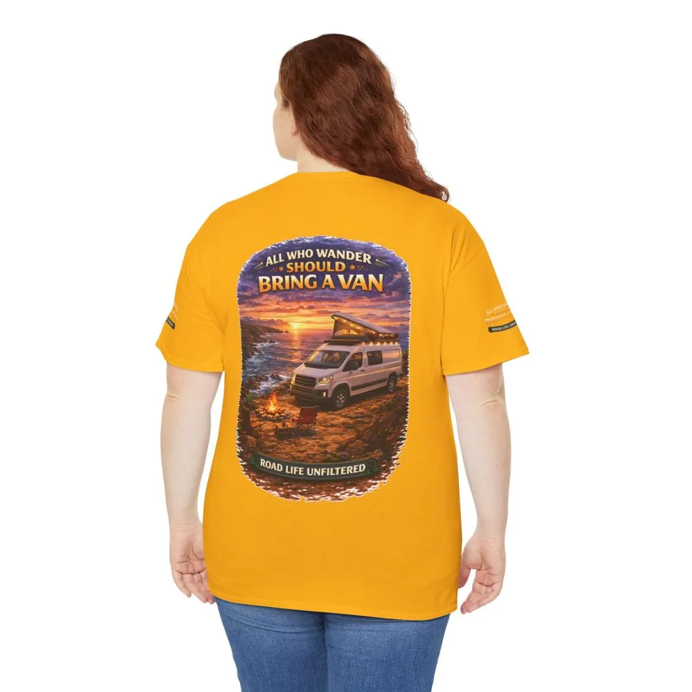 Unisex Heavy Cotton Tee — "All Who wander Should Bring A Van" Design Scenic-Line