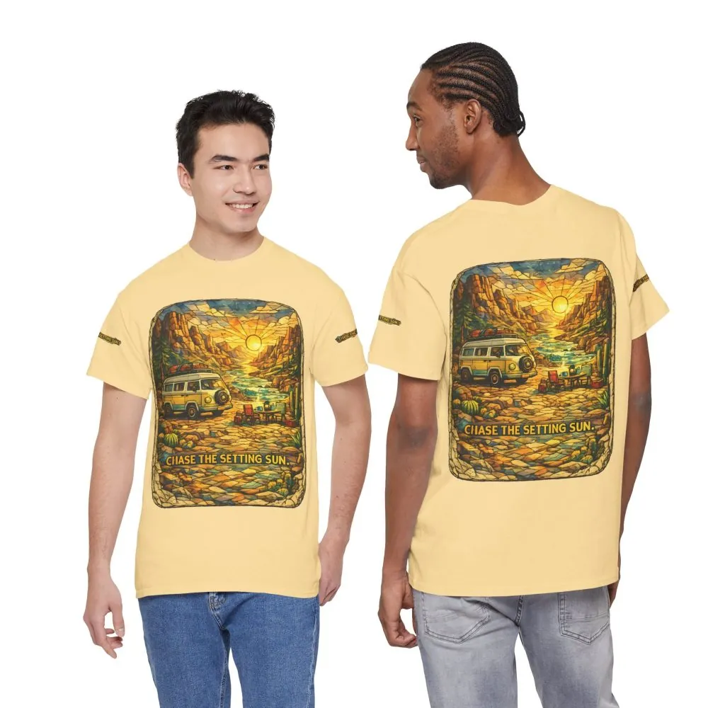Unisex Heavy Cotton Tee — "Chase The Settings Sun" Design Cubic-Line