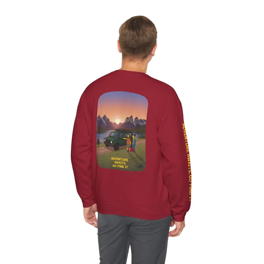 Unisex Heavy Blend™ Crewneck Sweatshirt — "Adventure Awaits-Go Find It" Design Sitcom-Line