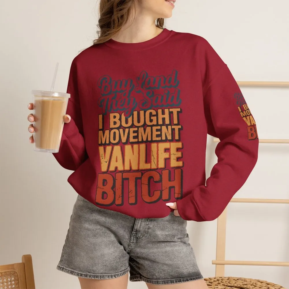Unisex Heavy Blend™ Crewneck Sweatshirt — "Buy Land They Said" Design F**K-Line