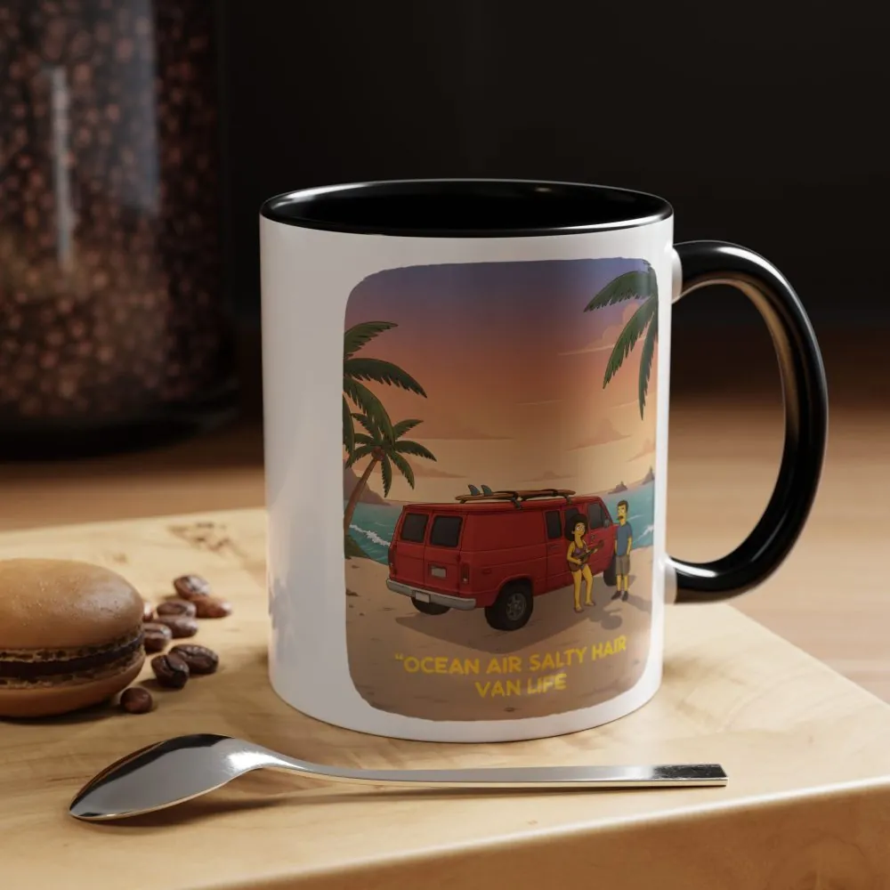 Accent Coffee Mug (11, 15oz) — "Ocean Air Salty Hair Van Life" Design Sitcom-Line