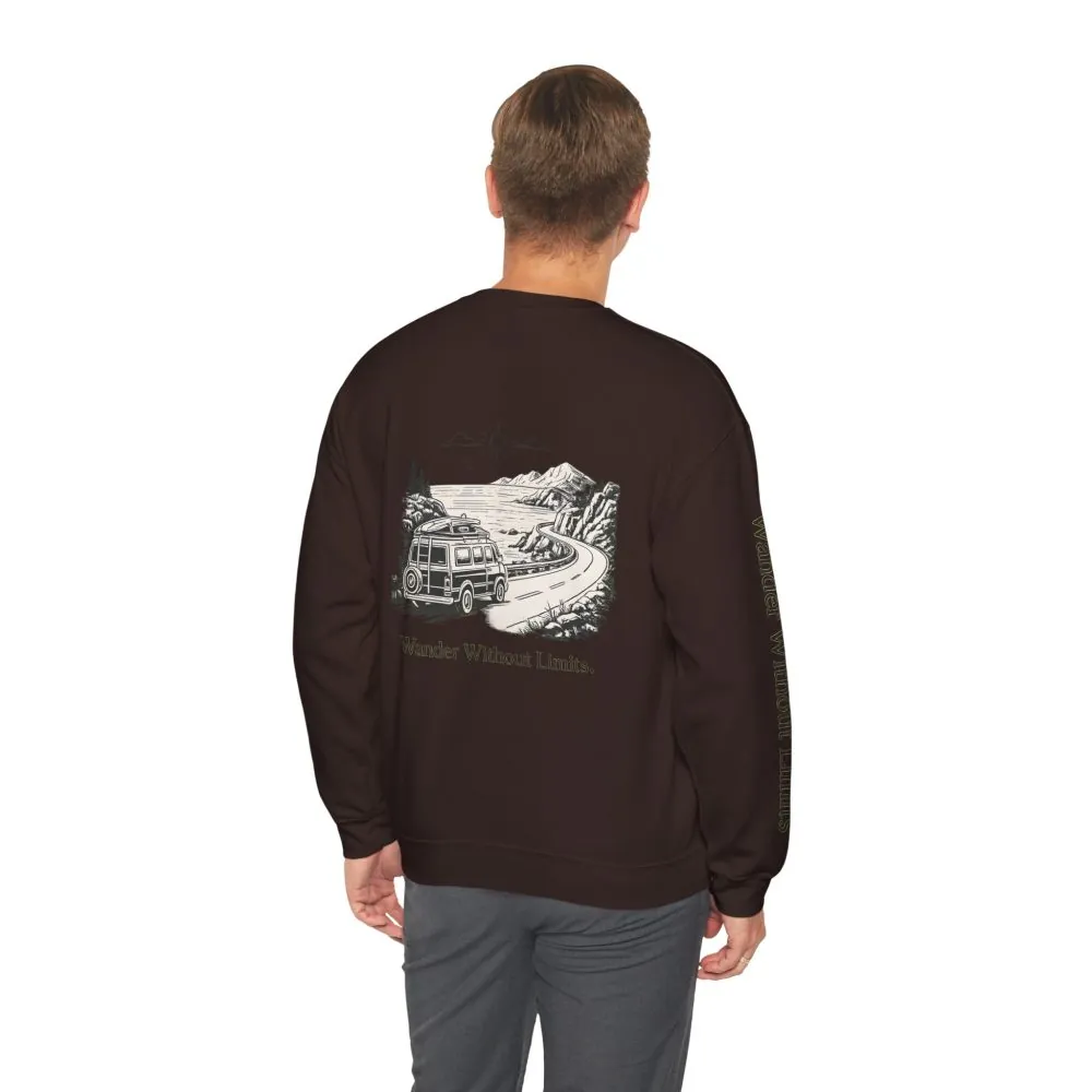 Unisex Heavy Blend™ Crewneck Sweatshirt — "Wander Without Limits" Design Minimal-Line