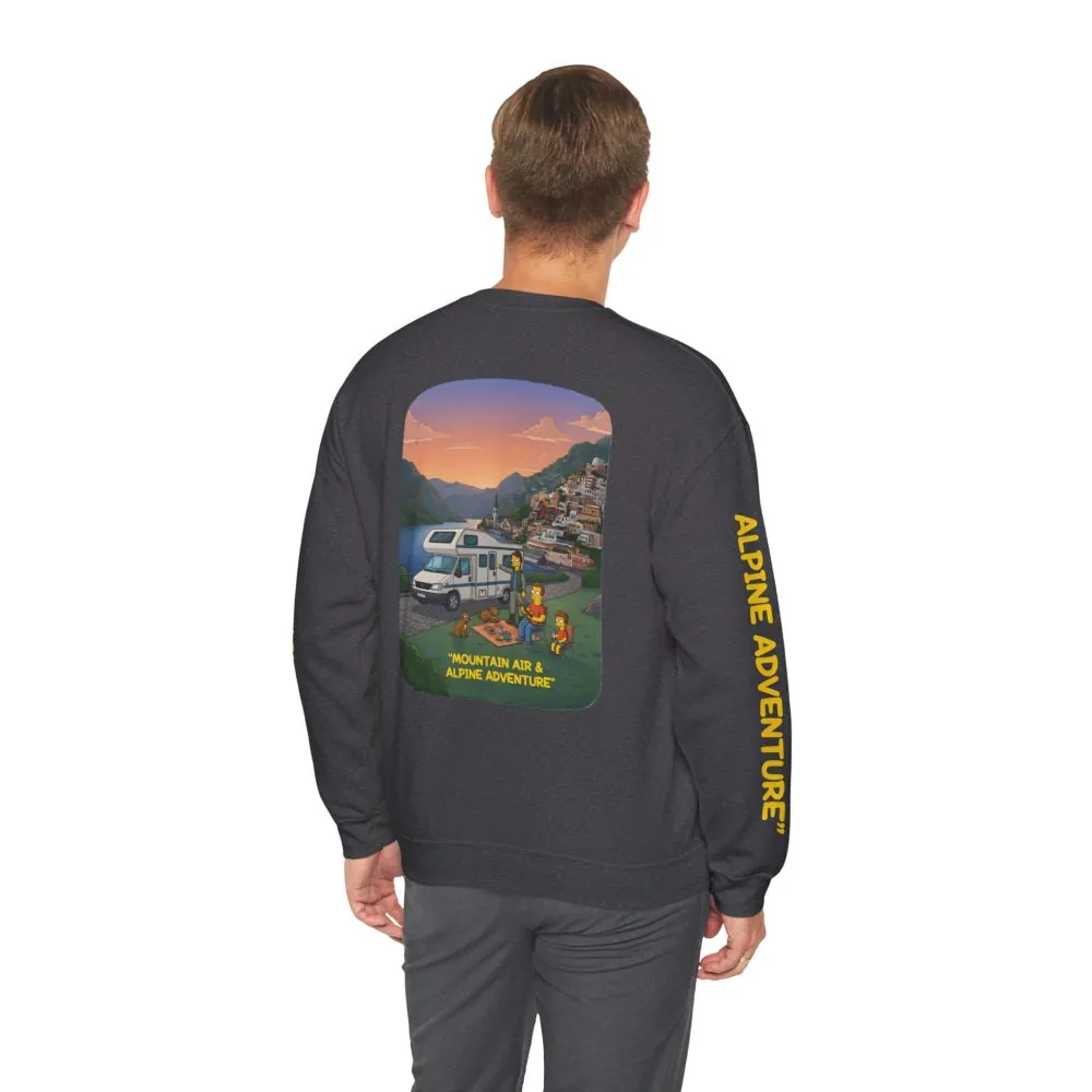 Unisex Heavy Blend™ Crewneck Sweatshirt — "Mountain Air-Alpine Adventure" Design Sitcom-Line