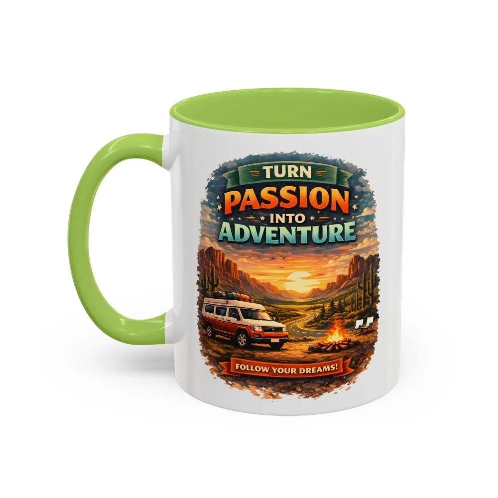 Accent Coffee Mug (11, 15oz) — "Turn Passion Into Adventure" Design Scenic-Line