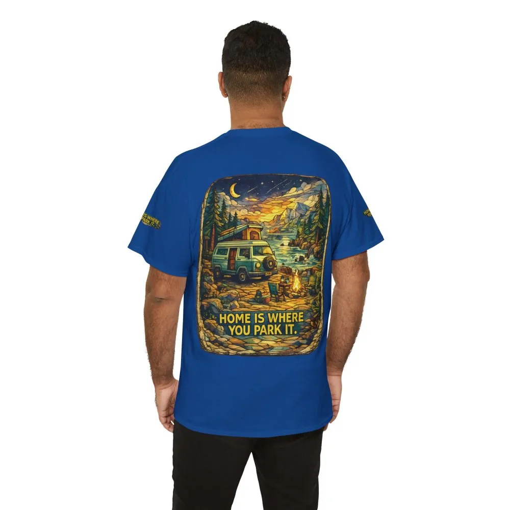 Unisex Heavy Cotton Tee — "Home Is Where You Park It" Design Cubic-Line