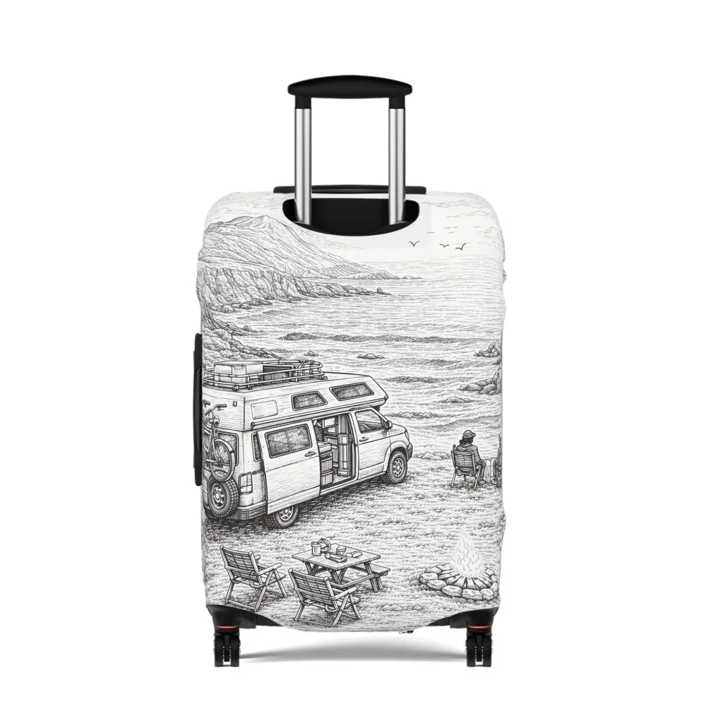 Luggage Cover — Adventure Camper Sketch Travel Suitcase
