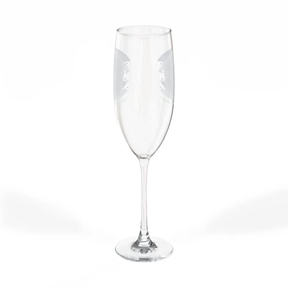 Engraved 8oz Champagne Flute — "Happ Camper - Christmas Wishes"