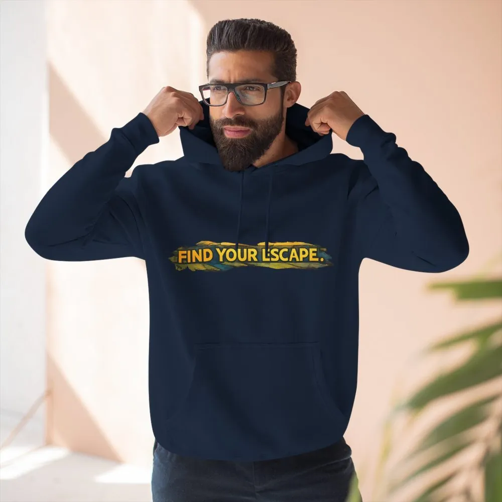 Three-Panel Fleece Hoodie - "Find Your Escape" Design Cubic-Line