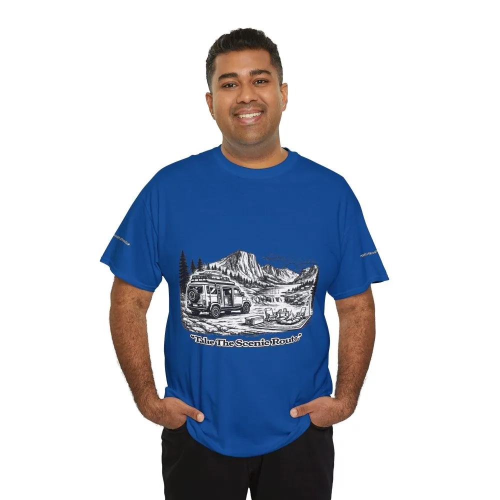 Unisex Heavy Cotton Tee — "Take The Scenic Route" Design Minimal-Line