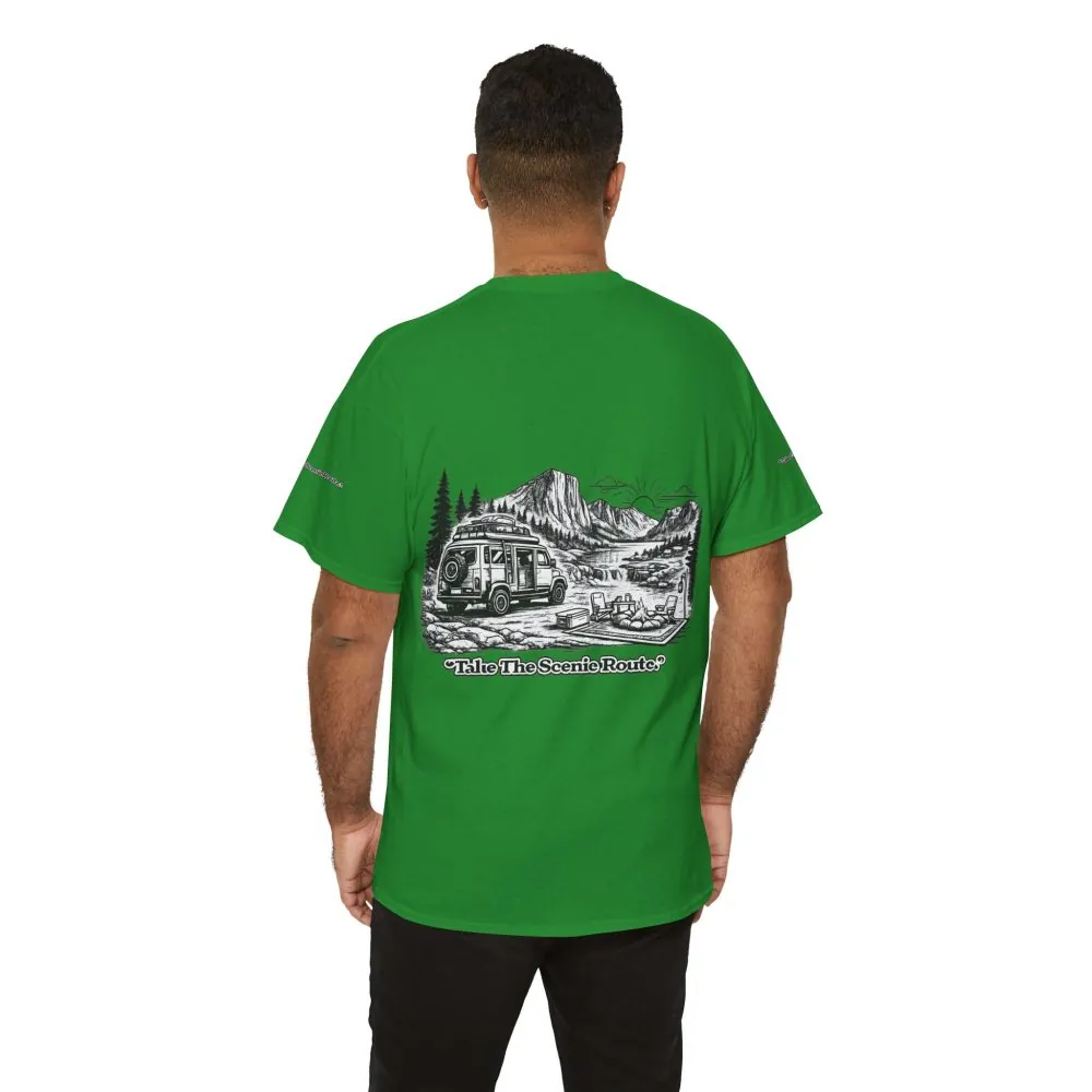 Unisex Heavy Cotton Tee — "Take The Scenic Route" Design Minimal-Line
