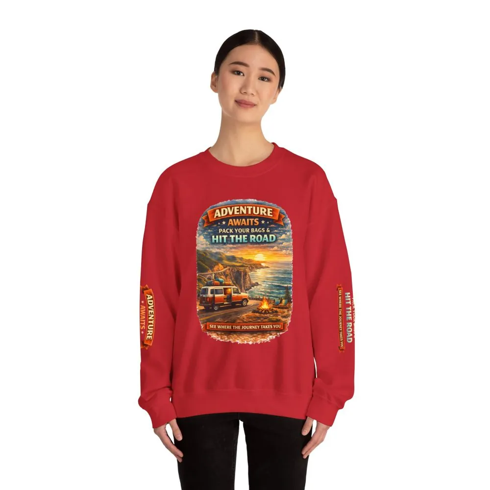 14086857831595996175_2048.jpeg Unisex Heavy Blend™ Crewneck Sweatshirt — "Adventure Awaits-Pack Your Bags" Design Scenic-Line