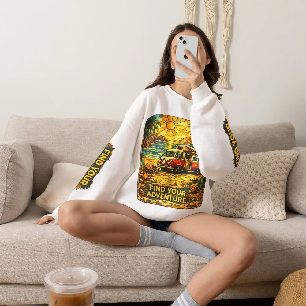Unisex Heavy Blend™ Crewneck Sweatshirt — "Find Your Adventure" Design Cubic-Line