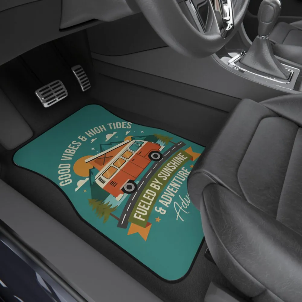 Car Mats (Set Of 2 Front) -- 'Good Vibes & High Tides' Scenic Van Floor Mats