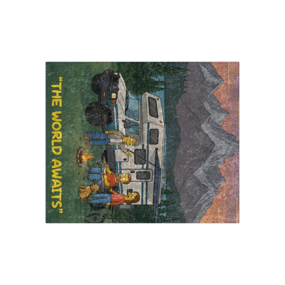 Crushed Velvet Blanket —"The World Awaits" Design Sitcom-Line (Campervan)