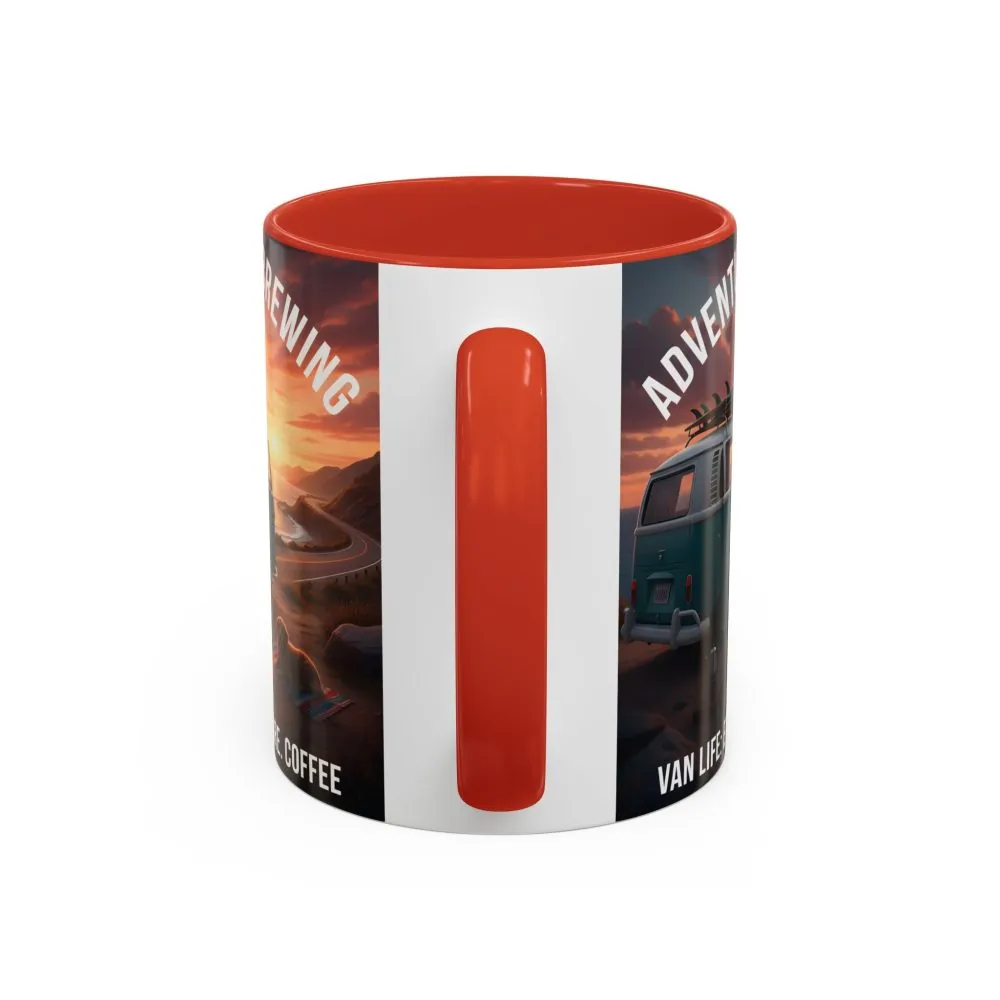 Accent Coffee Mug (11, 15oz) — "Adventure is brewing"