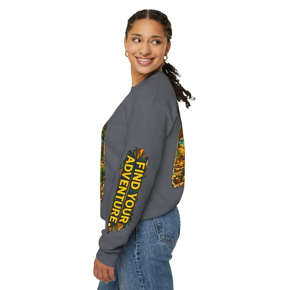 Unisex Heavy Blend™ Crewneck Sweatshirt — "Find Your Adventure" Design Cubic-Line