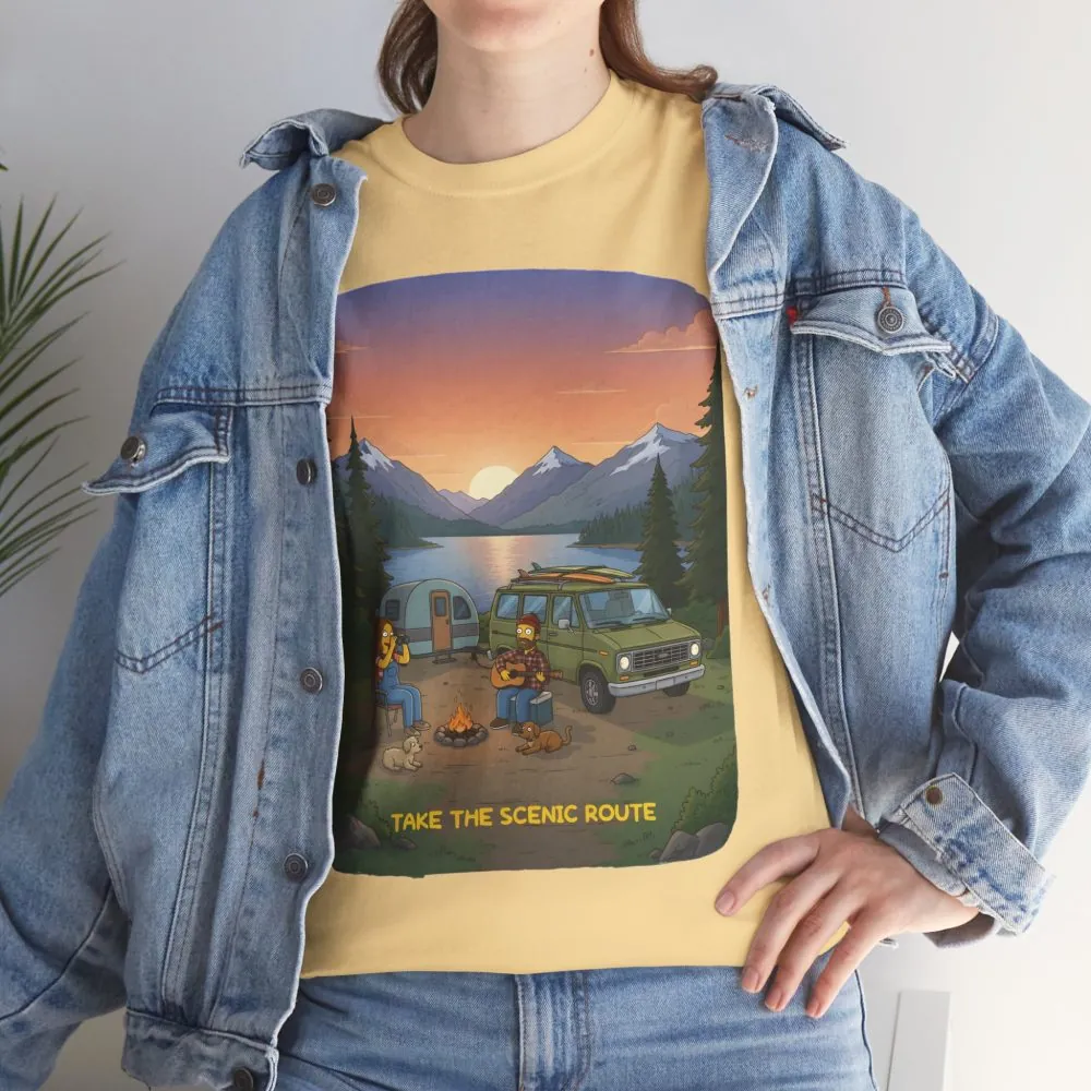 Unisex Heavy Cotton Tee — "Take The Scenic Route" Design Sitcom-Line