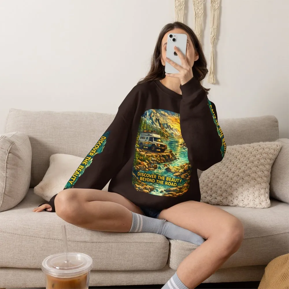 Unisex Heavy Blend™ Crewneck Sweatshirt — "Discover The Bieuty Beyond The Road" Design Cubic-Line