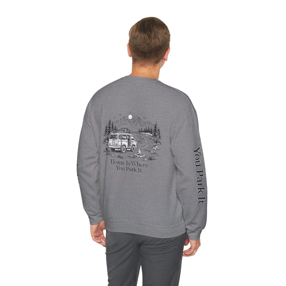 14131240547336316169_2048.jpeg Unisex Heavy Blend™ Crewneck Sweatshirt — "Home Is Where You Park It" Design Minimal-Line