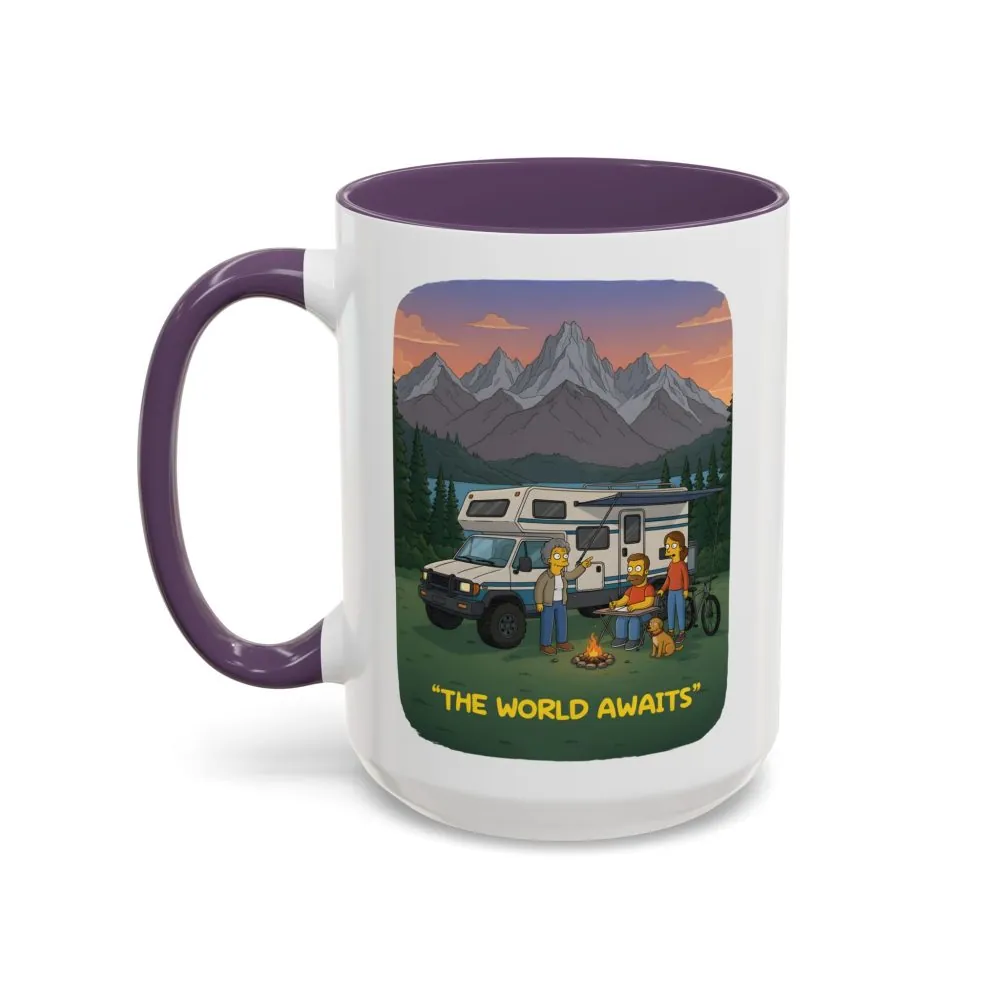 Accent Coffee Mug (11, 15oz) — "The World Awaits" Design Sitcom-Line