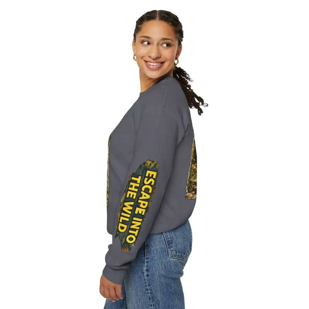 Unisex Heavy Blend™ Crewneck Sweatshirt — "Escape Into The Wild" Design Cubic-Line