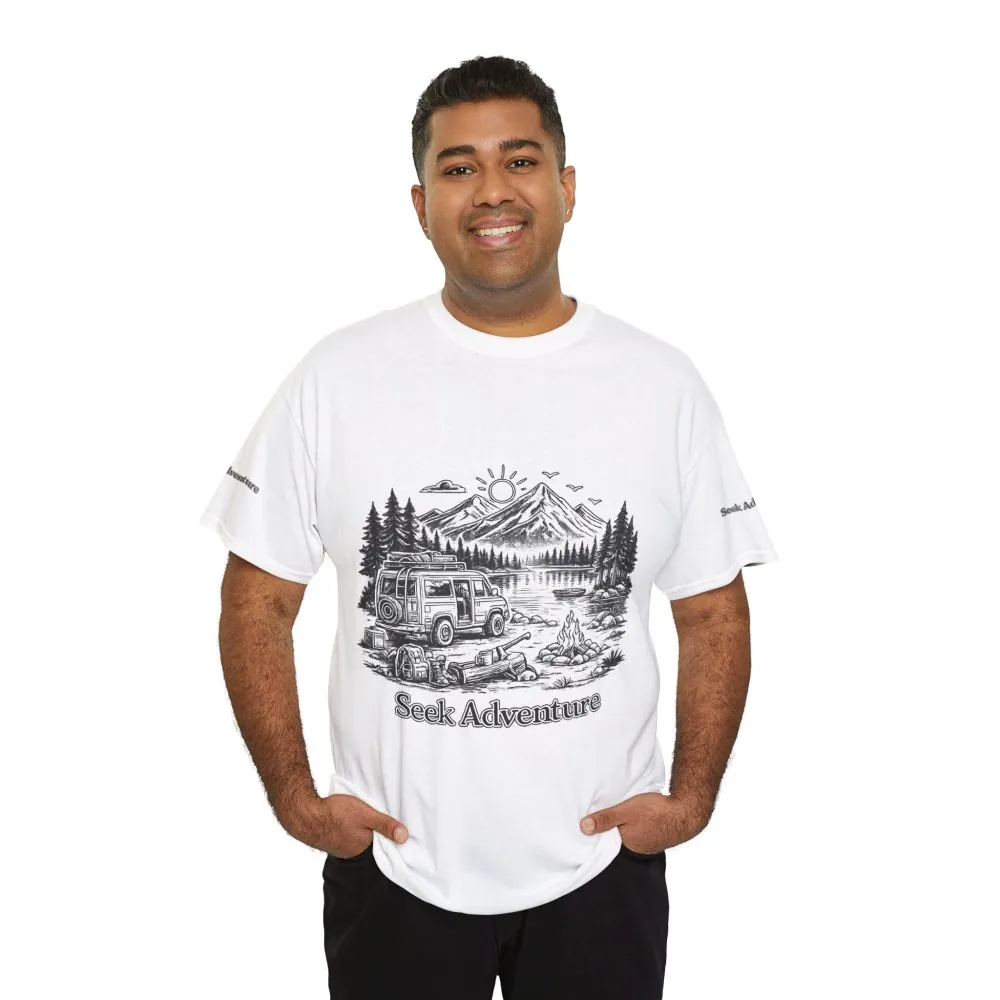 Unisex Heavy Cotton Tee — "Seek Adventure" Design Minimal-Line