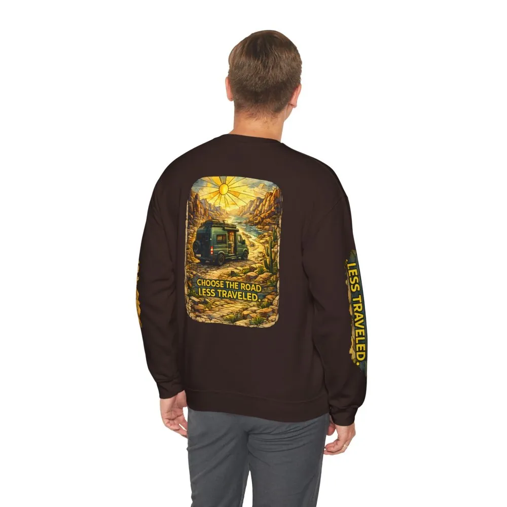 Unisex Heavy Blend™ Crewneck Sweatshirt — "Choose The Road Less Traveled" Design Cubic-Line