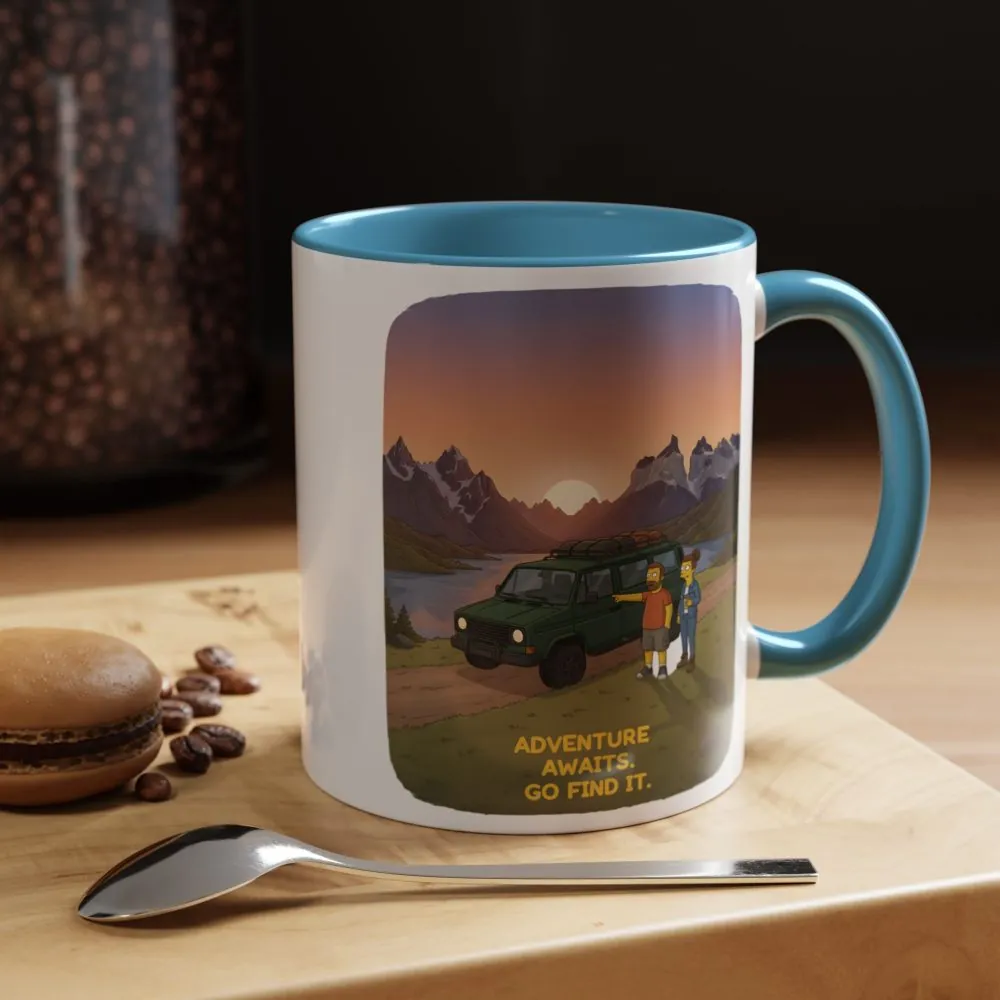 Accent Coffee Mug (11, 15oz) — "Adventure Awaits-Go Find It" Design Sitcom-Line