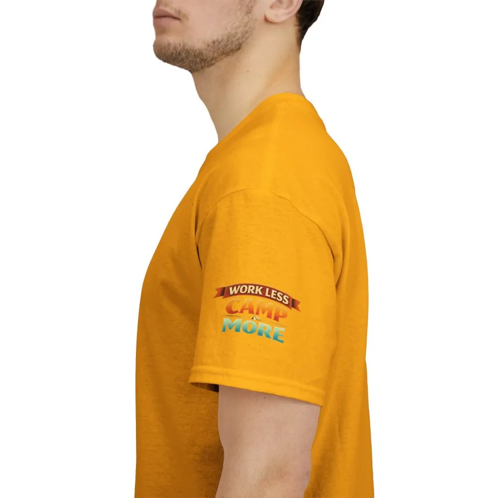 Unisex Heavy Cotton Tee — "Work Less-Camp More" Design Scenic-Line