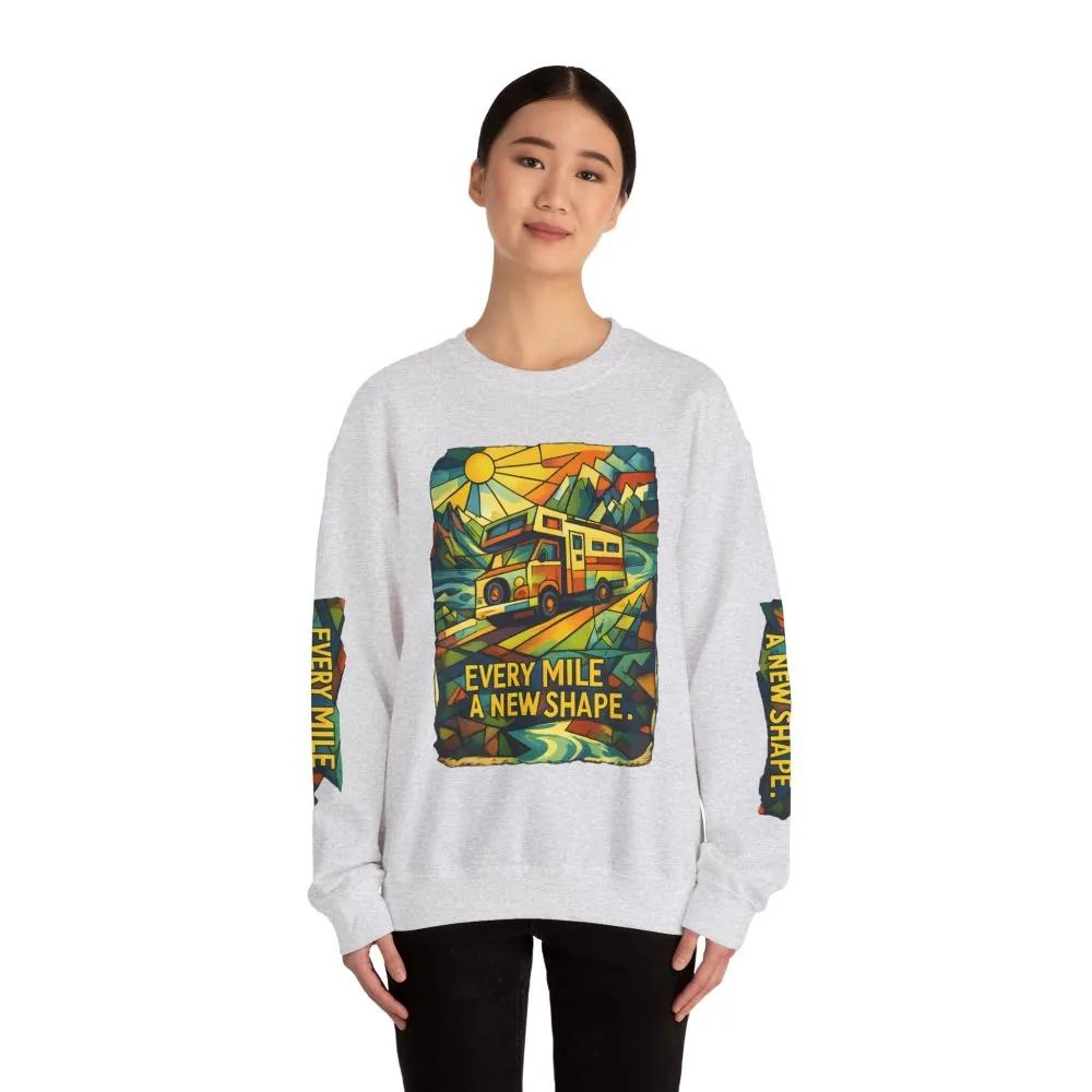 1418151007203728431_2048.jpeg Unisex Heavy Blend™ Crewneck Sweatshirt — "Every Mile A New Shape" Design Cubic-Line
