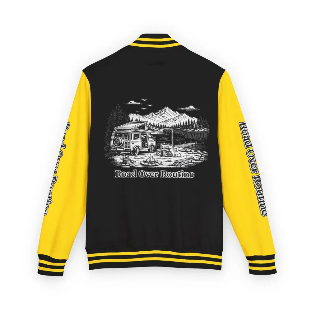 Unisex Heavyweight Letterman Jacket — "Road Over Routine" Travel Varsity Coat