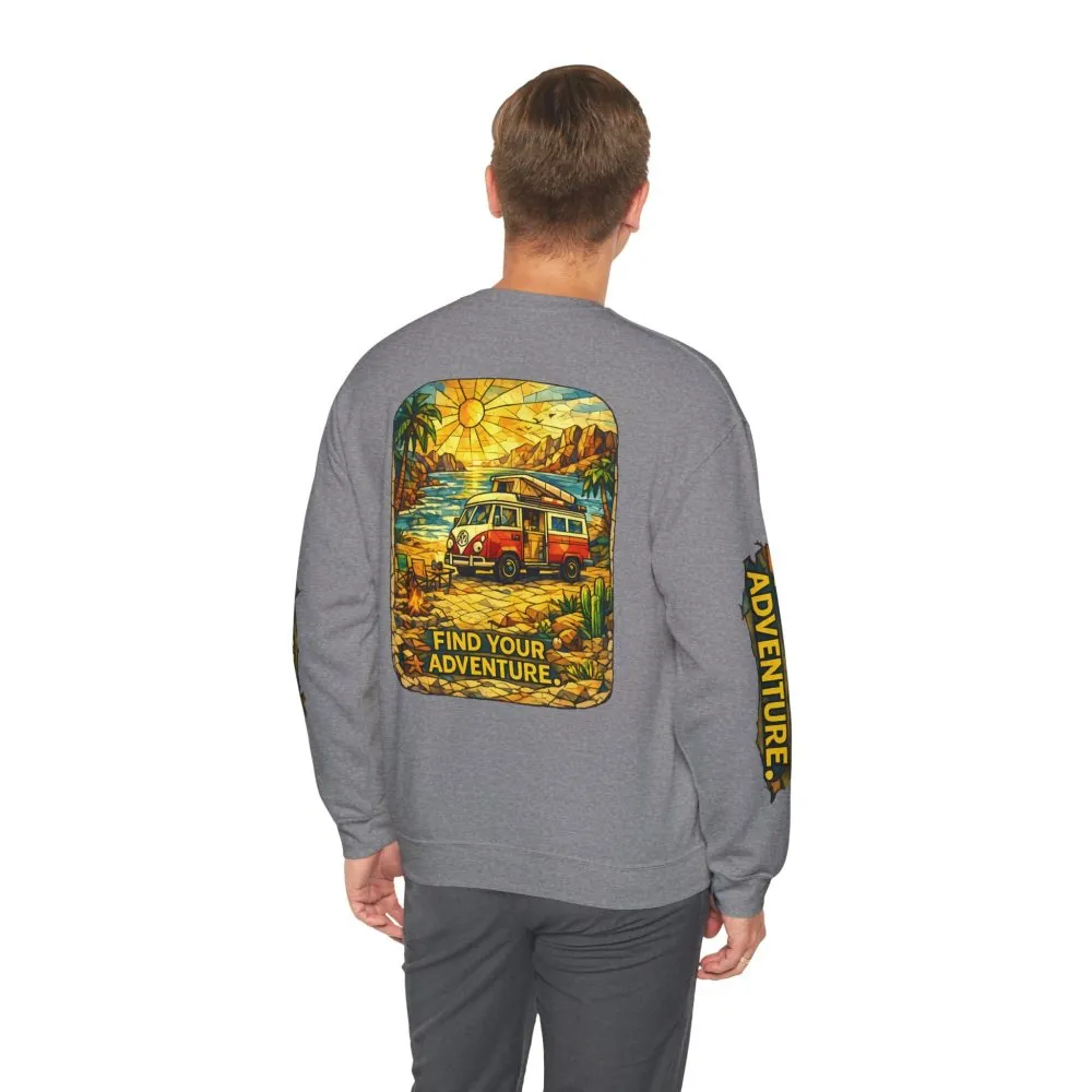 Unisex Heavy Blend™ Crewneck Sweatshirt — "Find Your Adventure" Design Cubic-Line