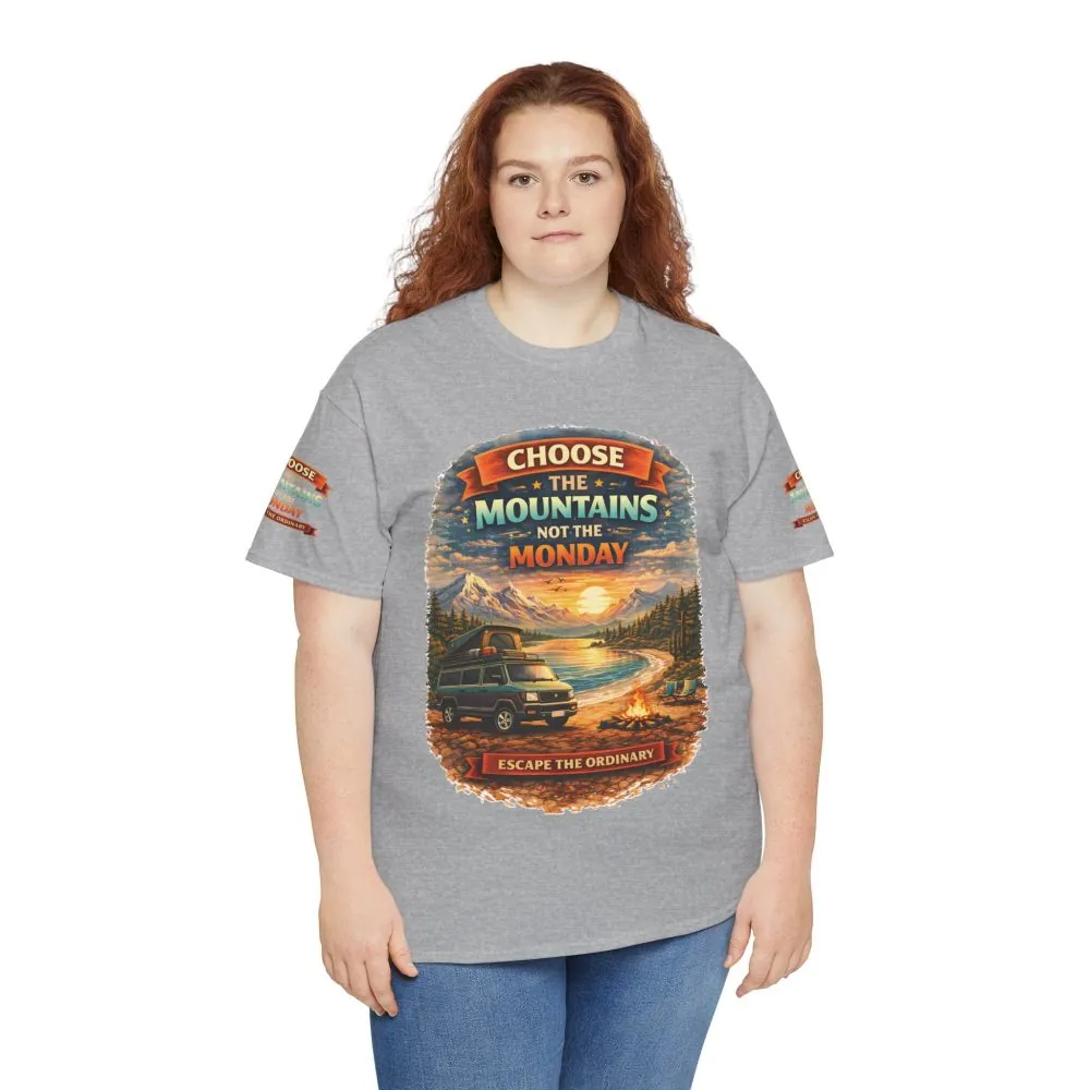 Unisex Heavy Cotton Tee — "Choose The Mountens" Design Scenic-Line
