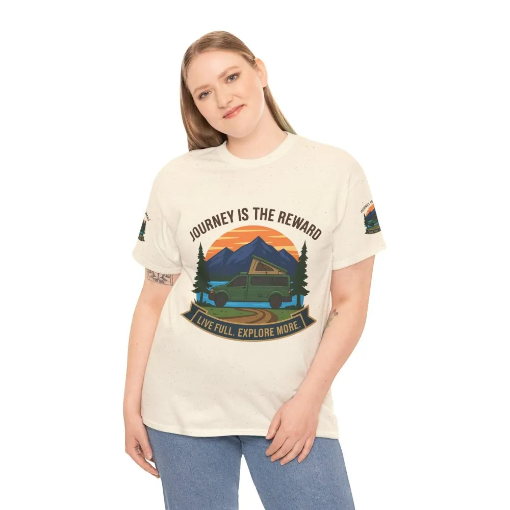 Unisex Heavy Cotton Tee  — "Journey Is The Reward Tee" Adventure Camper Van Graphic T-Shirt