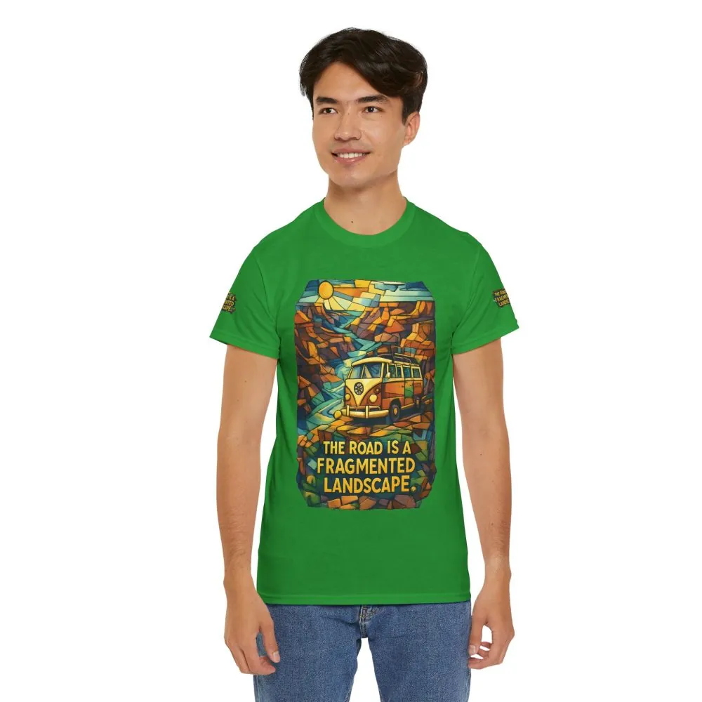 Unisex Heavy Cotton Tee — "The Road Is A Fragmented Landscape" Design Cubic-Line