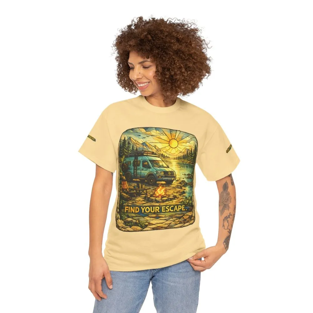 Unisex Heavy Cotton Tee — "Find Your Escape" Design Cubic-Line