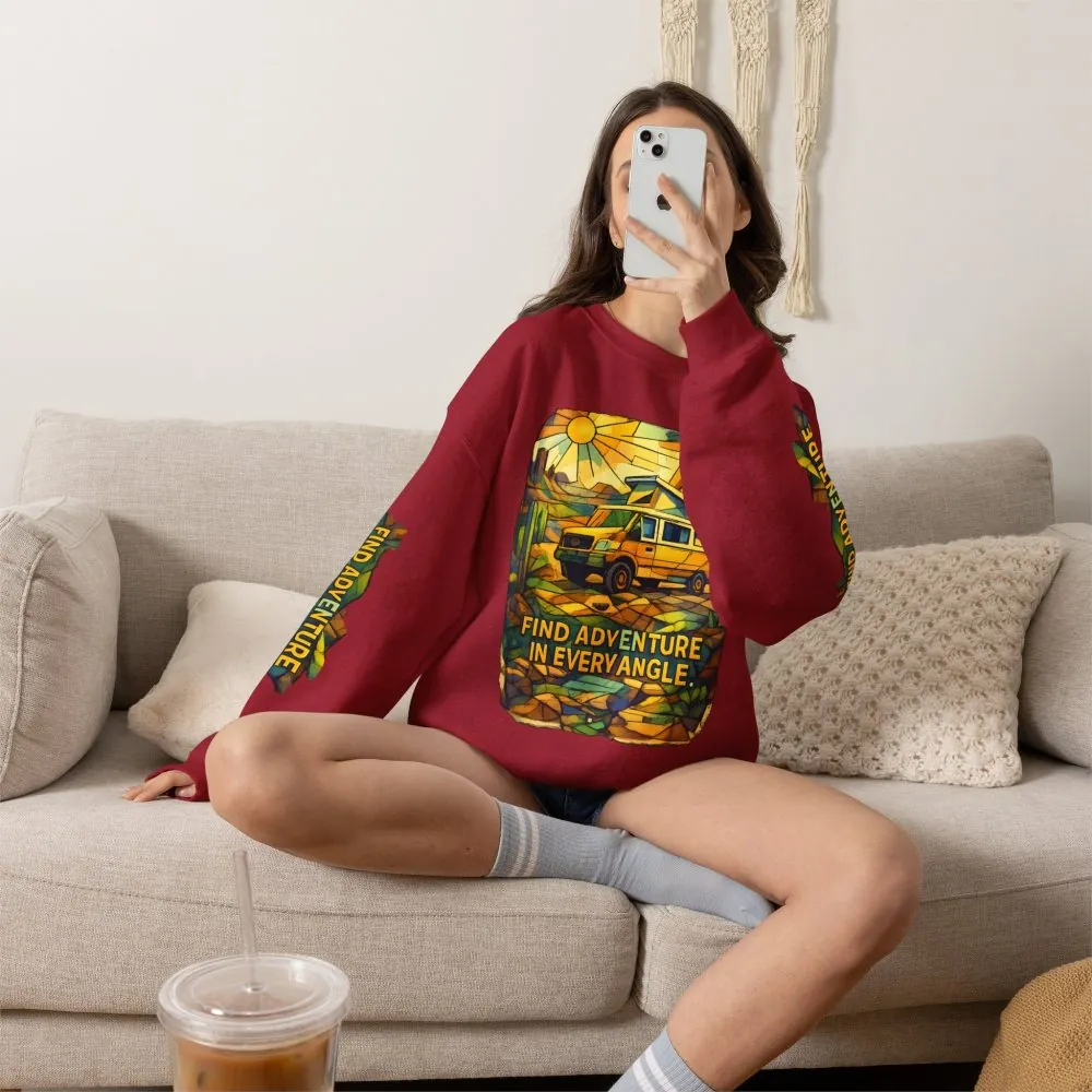 Unisex Heavy Blend™ Crewneck Sweatshirt — "Find Adventure In Every Corner" Design Cubic-Line