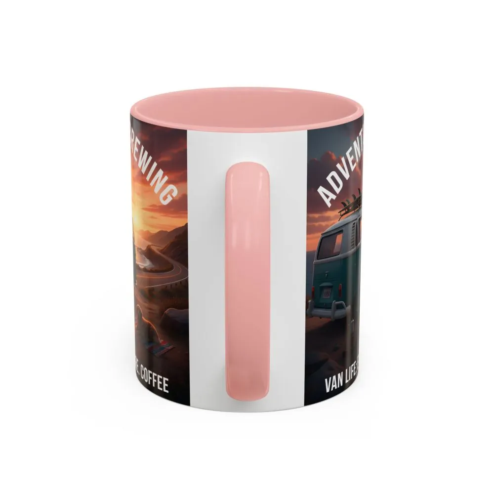Accent Coffee Mug (11, 15oz) — "Adventure is brewing"