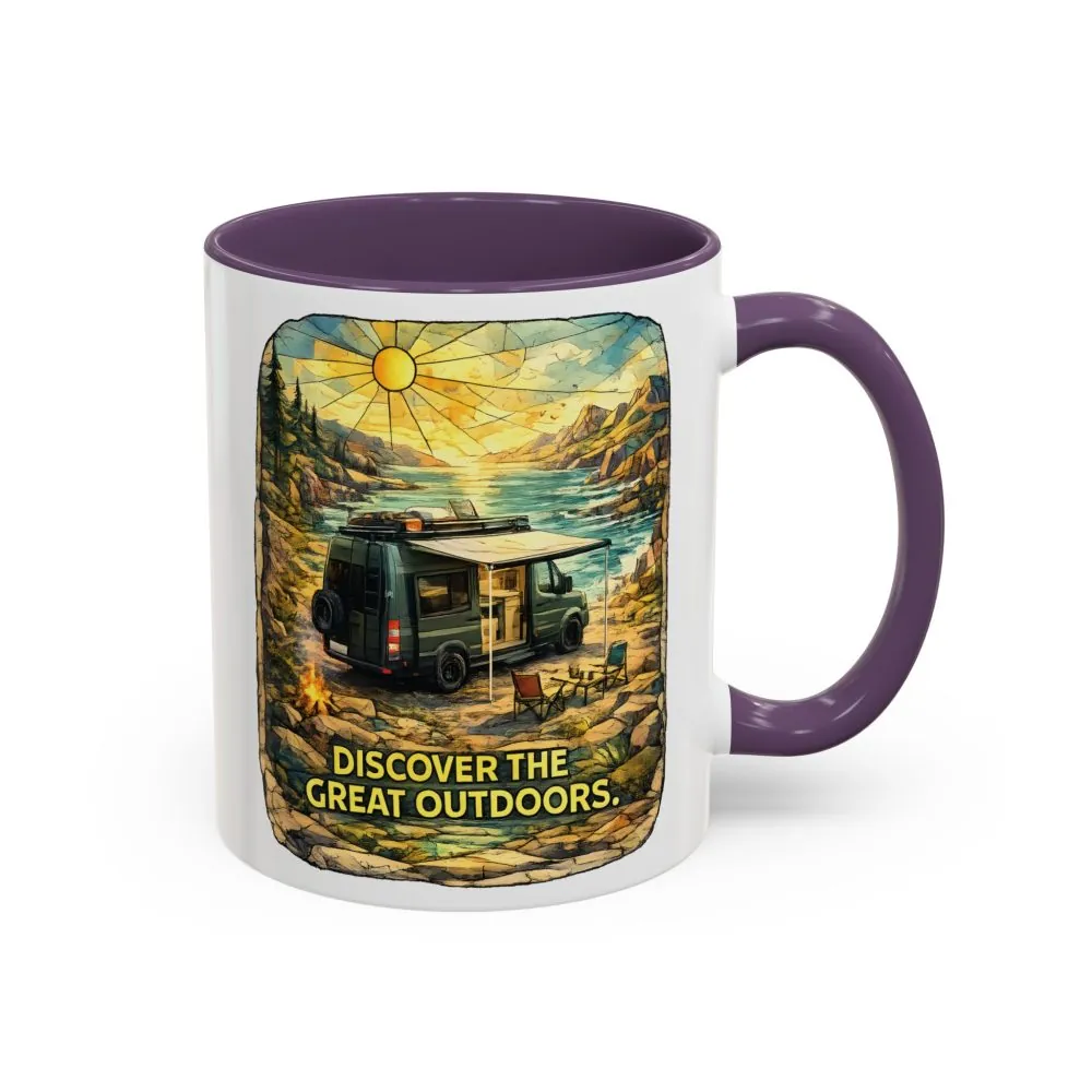 Accent Coffee Mug (11, 15oz) — "Discover The Great Outdoors" Design Cubic-Line