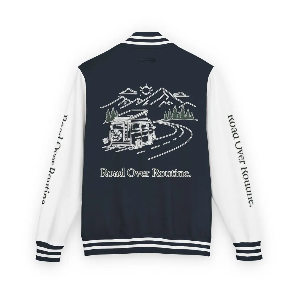 Unisex Heavyweight Letterman Jacket — "Road Over Routine" Travel Varsity Coat