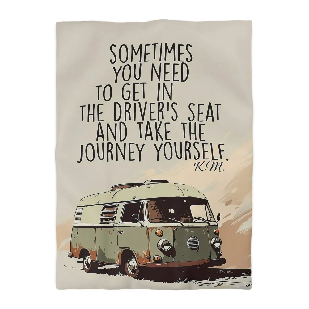 Duvet Cover — 'Take the Journey Yourself' Vintage Camper Quote Bedding