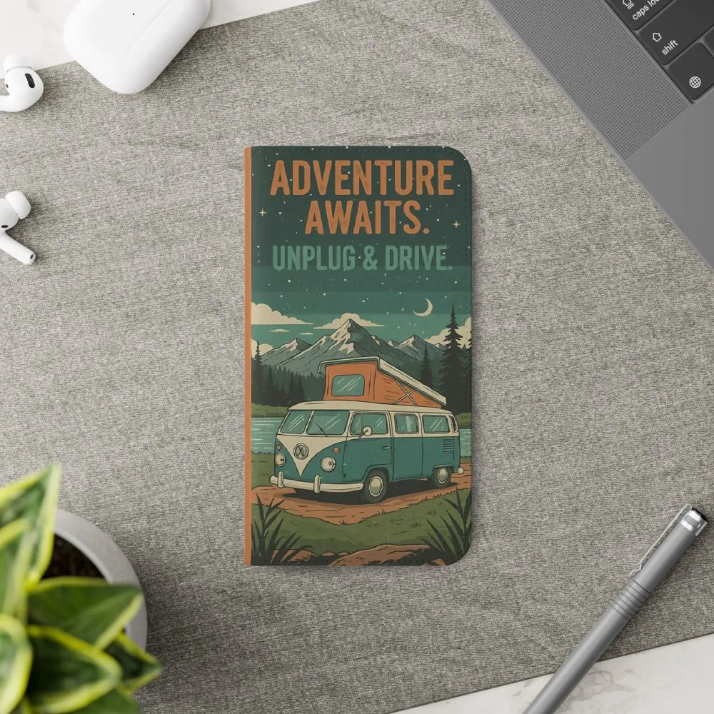 Flip Phone Case — "Adventure Awaits Unplug & Drive" Wallet Case