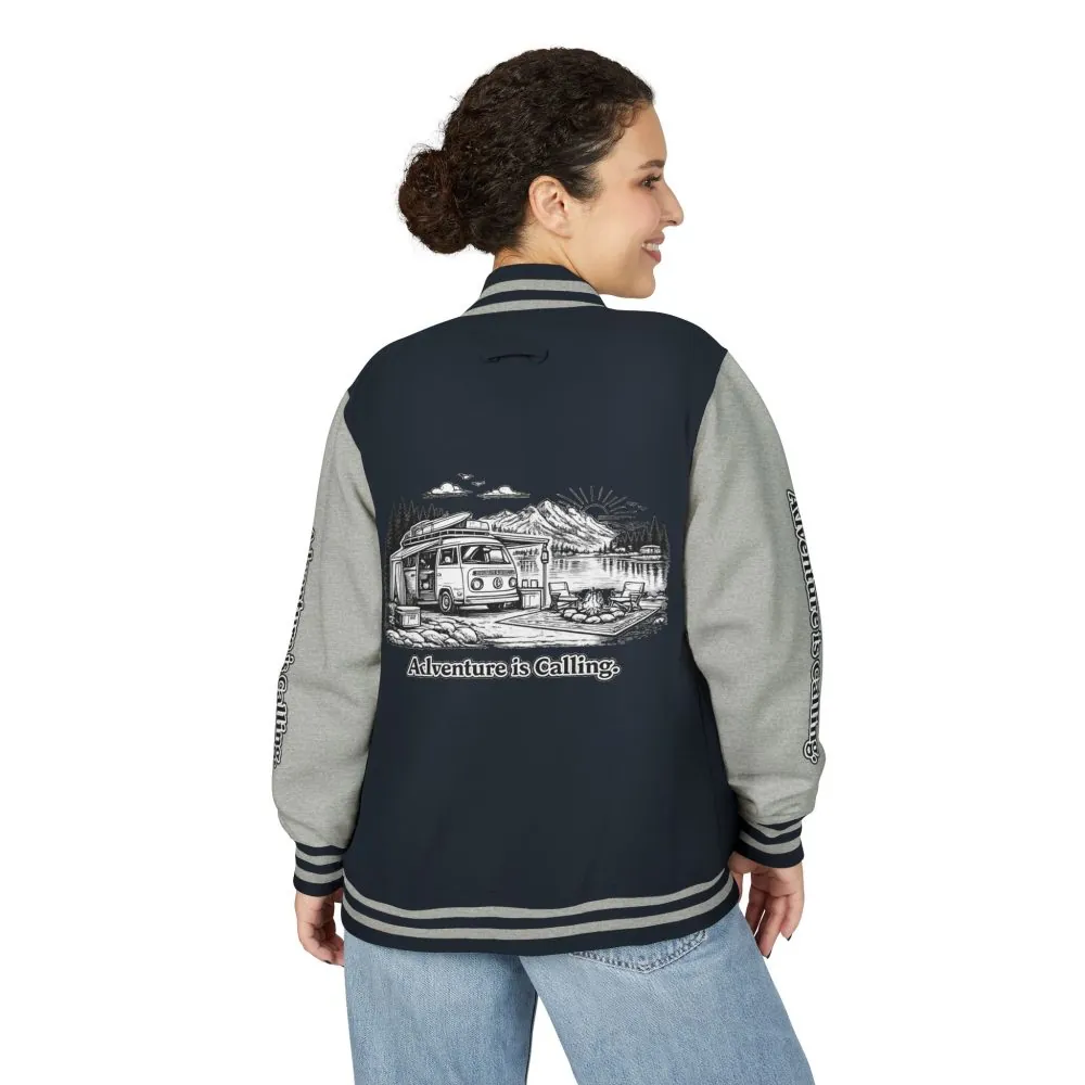 Unisex Heavyweight Letterman Jacket — "Adventure Is Calling" Travel Varsity Coat