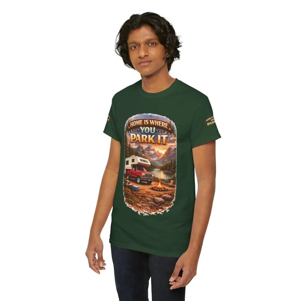 Unisex Heavy Cotton Tee — "Home Is Where You Park It" Design Scenic-Line