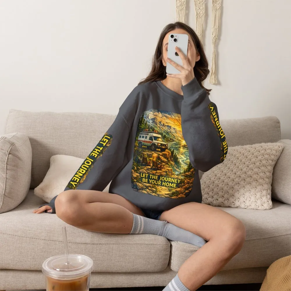 Unisex Heavy Blend™ Crewneck Sweatshirt — "Let The Journey Be Your Home" Design Cubic-Line