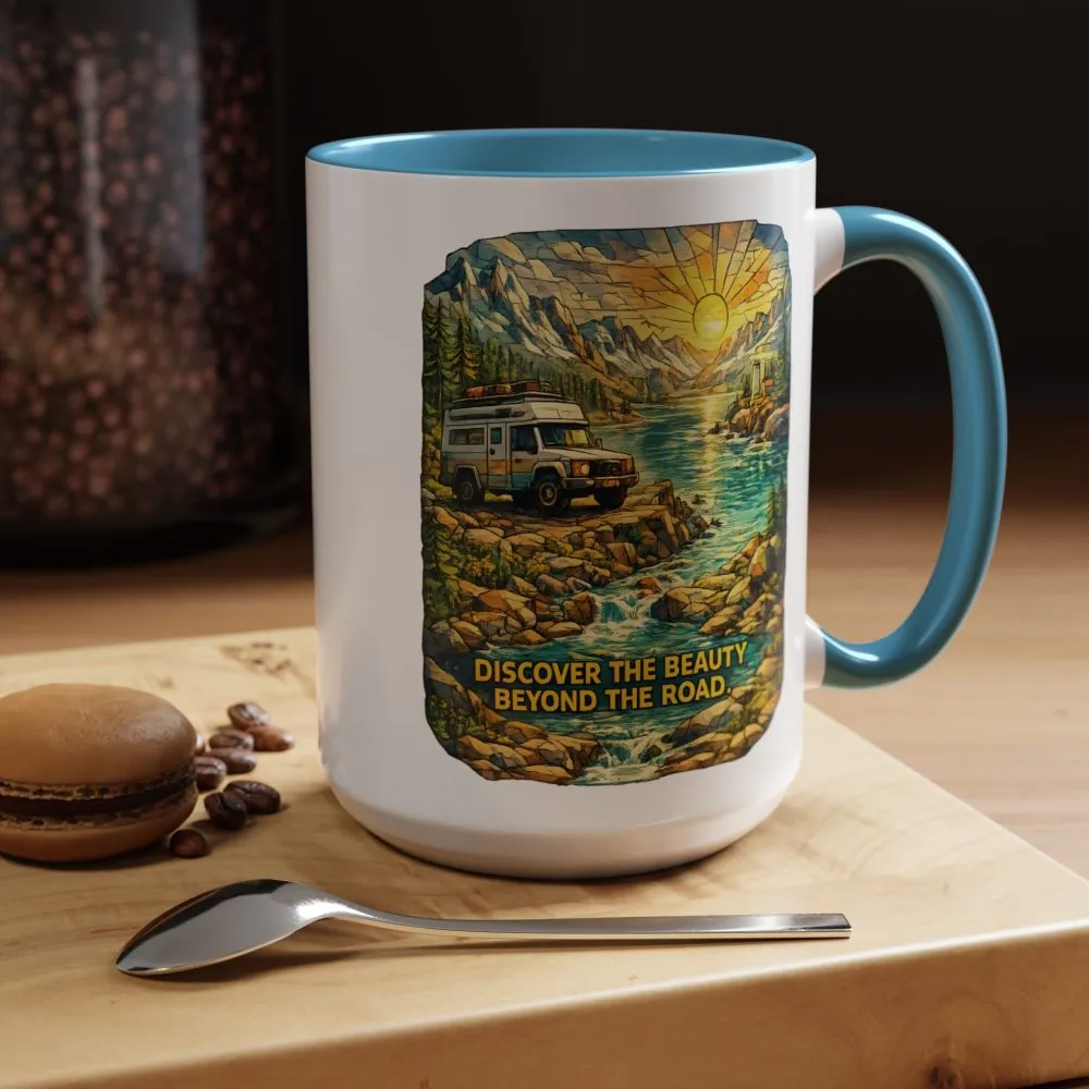 14277336391263965379_2048.jpeg Accent Coffee Mug (11, 15oz) — "Discover The Bieuty Beyond The Road" Design Cubic-Line