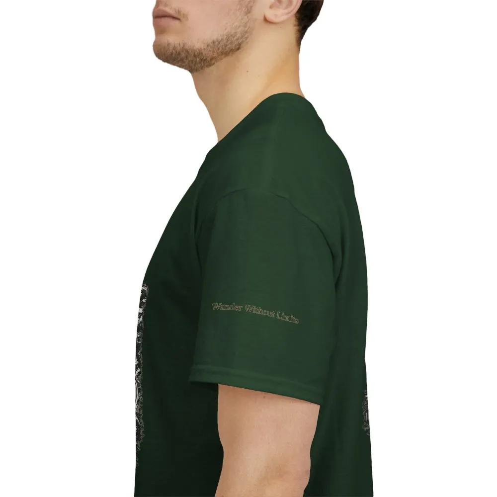 Unisex Heavy Cotton Tee — "Wander Without Limits" Design Minimal-Line